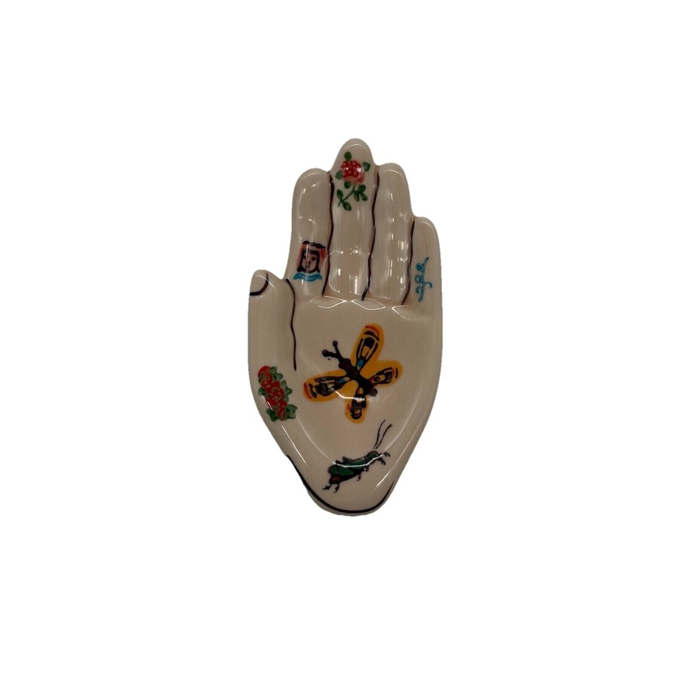 Anthropologie Nathalie Lete Butterfly Hand Trinket Dish Floral  4.5" Ceramic
